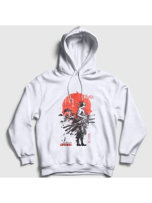 Presmono Unisex Beyaz Roronoa Zoro Anime One Piece Kapüşonlu Sweatshirt