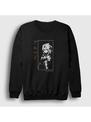 Presmono Unisex Siyah Albedo Oyun Genshin Impact Sweatshirt