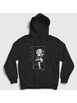 Presmono Unisex Siyah Albedo Oyun Genshin Impact Kapüşonlu Sweatshirt