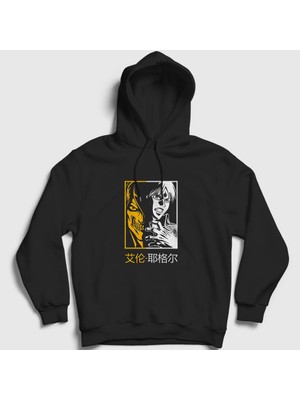 Presmono Unisex Siyah Eren Yeager Anime Attack On Titan Kapüşonlu Sweatshirt