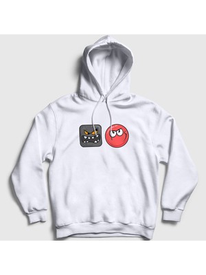 Presmono Unisex Beyaz Evil Square Oyun Red Ball Kapüşonlu Sweatshirt