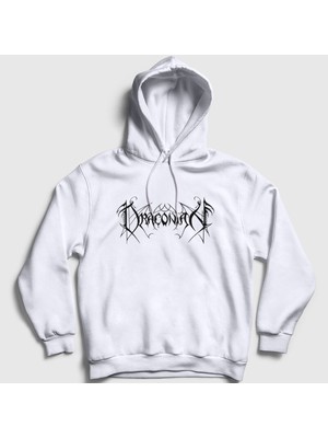 Presmono Unisex Beyaz Logo Band Draconian Kapüşonlu Sweatshirt