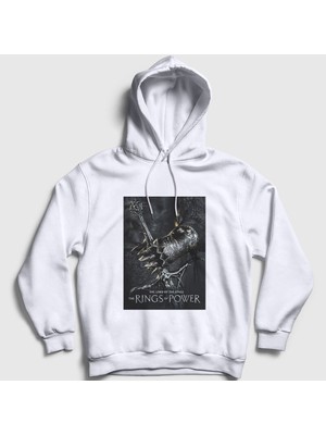 Presmono Unisex Beyaz Yüzüklerin Efendisi Güç Yüzükleri Rings Of Power Kapüşonlu Sweatshirt