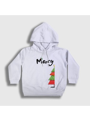 Presmono Unisex Çocuk Beyaz Merry Christmas Funny Yılbaşı Kapüşonlu Sweatshirt