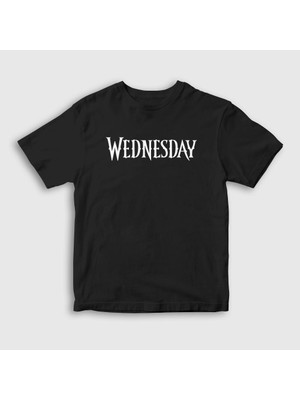 Presmono Unisex Çocuk Siyah Logo Wednesday Addams Family Addams Ailesi T-Shirt