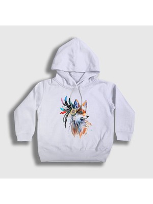 Presmono Unisex Çocuk Beyaz Indian Kızılderili Fox Tilki Kapüşonlu Sweatshirt