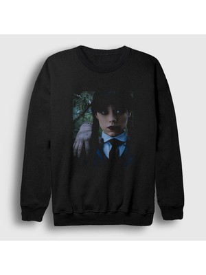 Presmono Unisex Siyah Thing And Wednesday Addams Family Addams Ailesi Sweatshirt