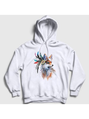 Presmono Unisex Beyaz Indian Kızılderili Fox Tilki Kapüşonlu Sweatshirt
