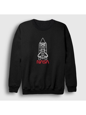 Presmono Unisex Siyah Rocket V2 Nasa Space Uzay Sweatshirt