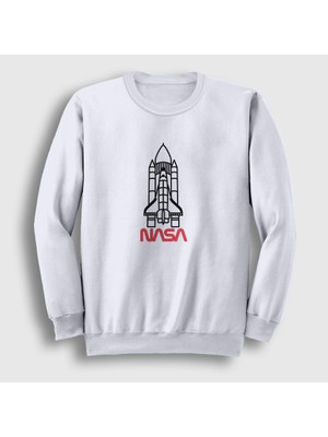 Presmono Unisex Beyaz Rocket V2 Nasa Space Uzay Sweatshirt