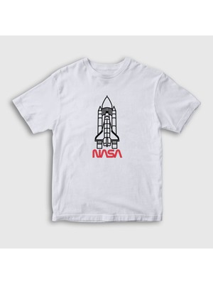 Presmono Unisex Çocuk Beyaz Rocket V2 Nasa Space Uzay T-Shirt