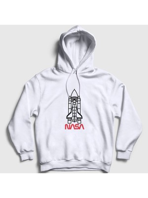 Presmono Unisex Beyaz Rocket V2 Nasa Space Uzay Kapüşonlu Sweatshirt
