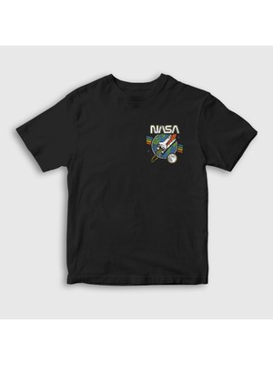 Presmono Unisex Çocuk Siyah Rocket Nasa Space Uzay T-Shirt