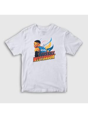 Presmono Unisex Çocuk Beyaz Fire Russell Westbrook T-Shirt