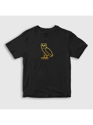 Presmono Unisex Çocuk Siyah Ovoxo Baykuş Owl Drake T-Shirt