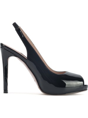 Nine West Tunba 2pr Kadın Dolgu Topuk Ayakkabı Siyah Renk Yüksek Topuk Deri Malzeme ile