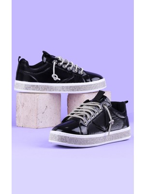 Kadın Siyah Taşlı Ortopedik Sneaker