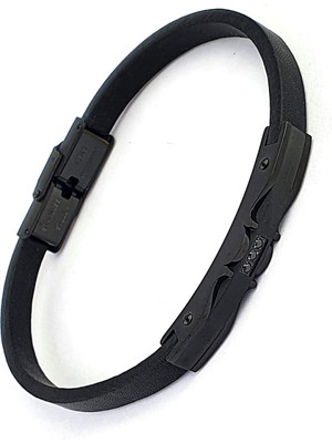 Oniks Taş Detaylı Siyah Rodajli Deri Erkek Bileklik