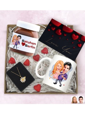 Bk Gift Sevgiliye Özel Karikatürlü Hediye Seti-1, Sevgililer Günü Hediyesi, Yıl Dönümü Hediyesi, Nutella 400GR., Doğum Günü Hediyesi