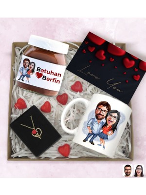 Bk Gift Sevgiliye Özel Karikatürlü Hediye Seti-5, Sevgililer Günü Hediyesi, Yıl Dönümü Hediyesi, Nutella 400GR., Doğum Günü Hediyesi