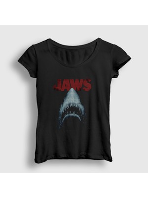 Presmono Kadın Siyah Shark Film Jaws T-Shirt