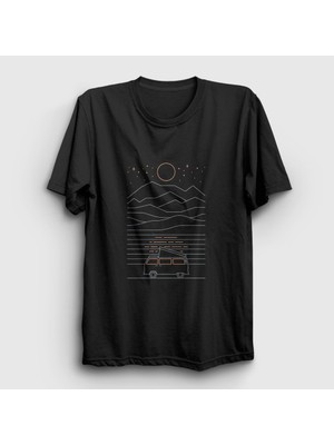 Presmono Unisex Siyah Voyage Camper Kamp T-Shirt