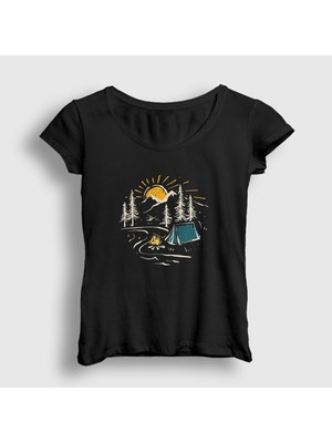 Presmono Kadın Siyah Nature Camper Kamp T-Shirt