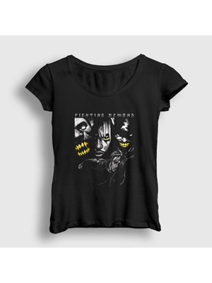 Presmono Kadın Siyah Fighting Demons Juice Wrld T-Shirt