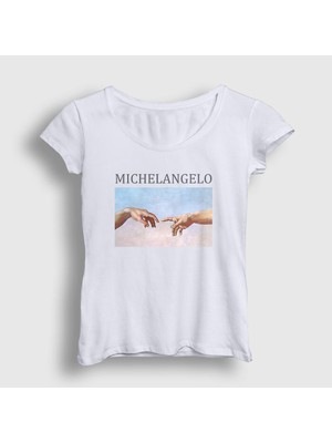 Presmono Kadın Beyaz Creation Of Adam Yaratılış Michelangelo T-Shirt