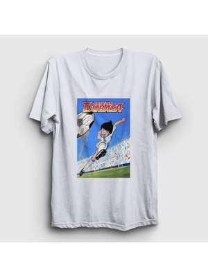 Presmono Unisex Beyaz Shoot Futbol Anime Kaptan Captain Tsubasa T-Shirt