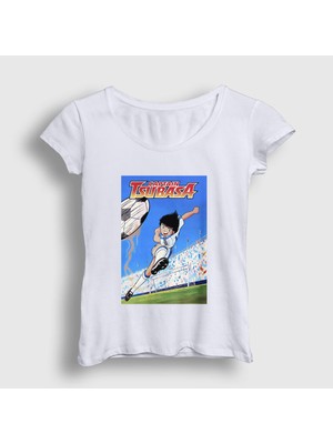 Presmono Kadın Beyaz Shoot Futbol Anime Kaptan Captain Tsubasa T-Shirt