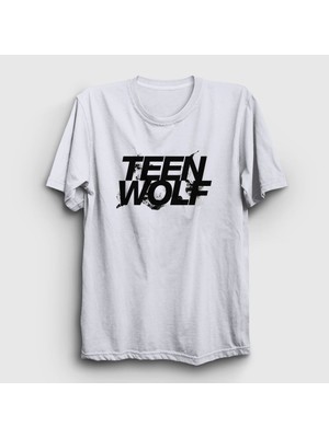 Presmono Unisex Beyaz Logo Dizi Teen Wolf T-Shirt
