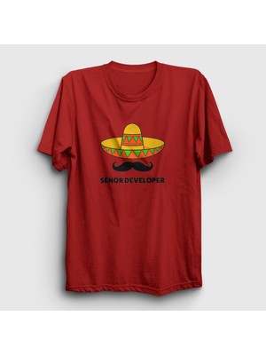Presmono Unisex Kırmızı Senior Developer Yazılımcı T-Shirt