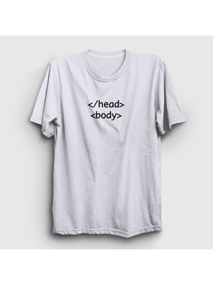 Presmono Unisex Beyaz Head Body Html Developer Yazılımcı T-Shirt
