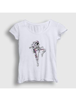 Presmono Kadın Beyaz Muay Thai Astronaut Uzay T-Shirt