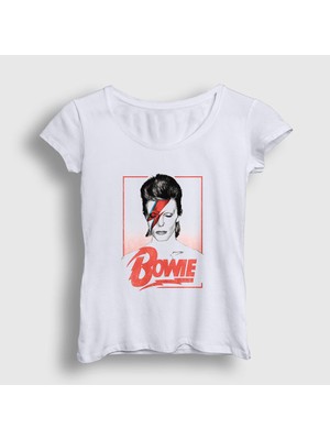 Presmono Kadın Beyaz Aladdin Sane David Bowie T-Shirt