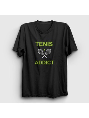 Presmono Unisex Siyah Addict Spor Tennis Tenis T-Shirt