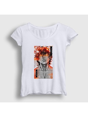 Presmono Kadın Beyaz Fire Anime Hanma Baki T-Shirt