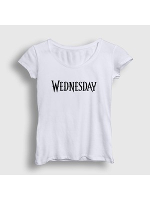 Presmono Kadın Beyaz Logo Wednesday Addams Family Addams Ailesi T-Shirt