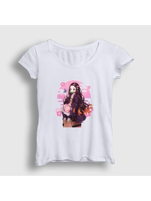 Presmono Kadın Beyaz Nezuko Kamado Anime Demon Slayer Kimetsu No Yaiba T-Shirt