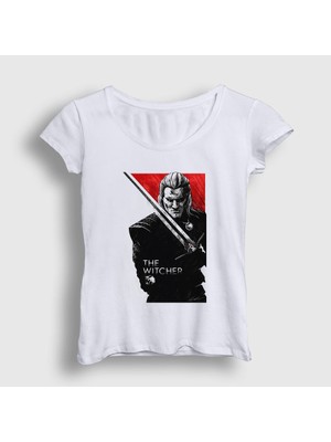 Presmono Kadın Beyaz Geralt Of Rivia V2 Dizi Witcher T-Shirt