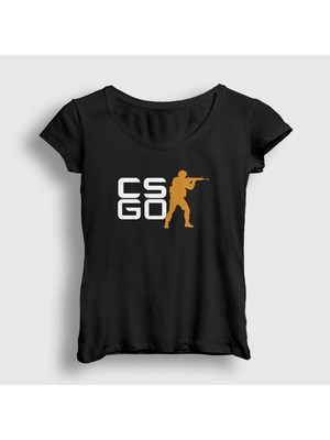 Presmono Kadın Siyah Logo Oyun Counter Strike Cs Go T-Shirt