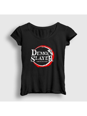 Presmono Kadın Siyah Logo Iblis Avcısı Anime Demon Slayer Kimetsu No Yaiba T-Shirt