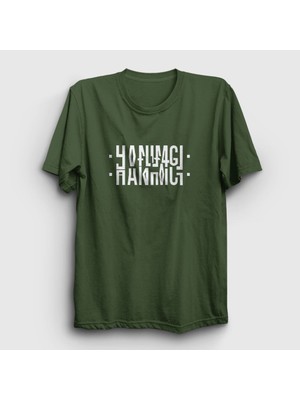Presmono Unisex Haki Hanımcı Katlamalı Gizli Yazılı T-Shirt