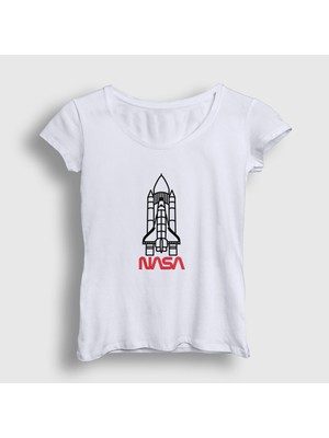 Presmono Kadın Beyaz Rocket V2 Nasa Space Uzay T-Shirt