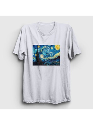 Presmono Unisex Beyaz Starry Night Art Painter Vincent Van Gogh T-Shirt