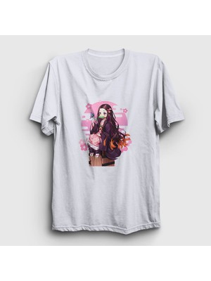 Presmono Unisex Beyaz Nezuko Kamado Anime Demon Slayer Kimetsu No Yaiba T-Shirt