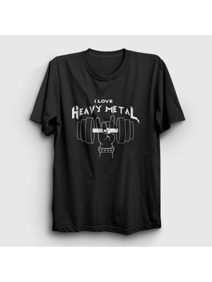 Presmono Unisex Siyah I Love Heavy Metal T-Shirt