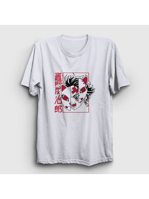 Presmono Unisex Beyaz Mask Tanjiro Kamado Anime Demon Slayer Kimetsu No Yaiba T-Shirt