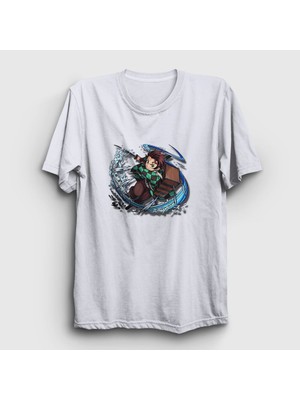 Presmono Unisex Beyaz Water Tanjiro Kamado Anime Demon Slayer Kimetsu No Yaiba T-Shirt